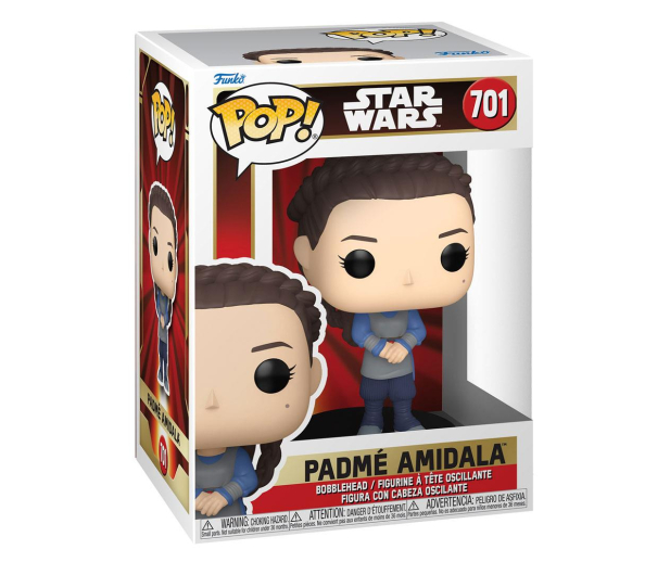 Figurka Funko Pop Padmé Amidala ze Star Wars w pudełku. Ubrana w niebieski strój.