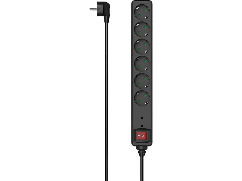Regleta - Hama 00223153, 3680W, 6 Tomas, Cable 1.4 cm, Protección contra Sobretensiones, Negro