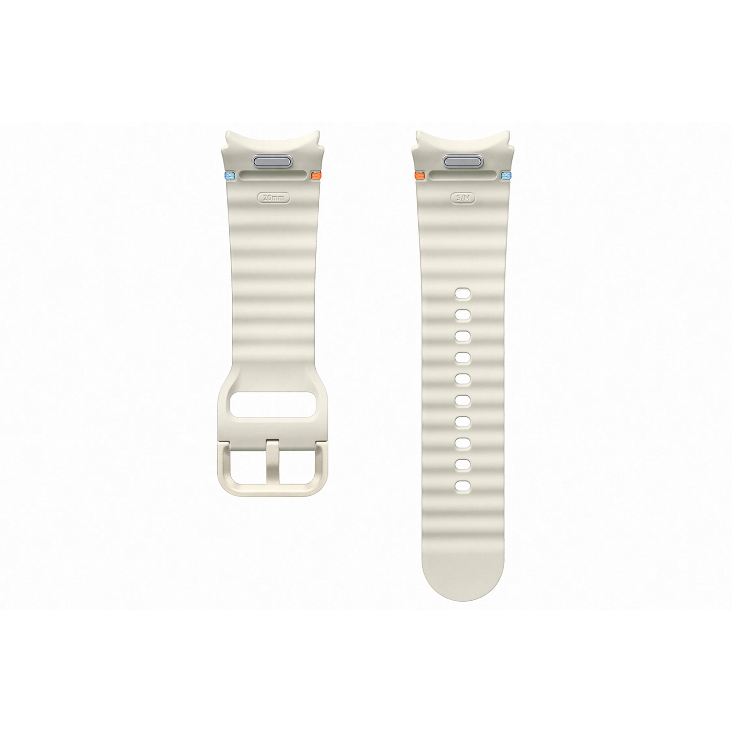 Correas de reloj color crema. Tienen diseño ondulado y agujeros para ajuste.