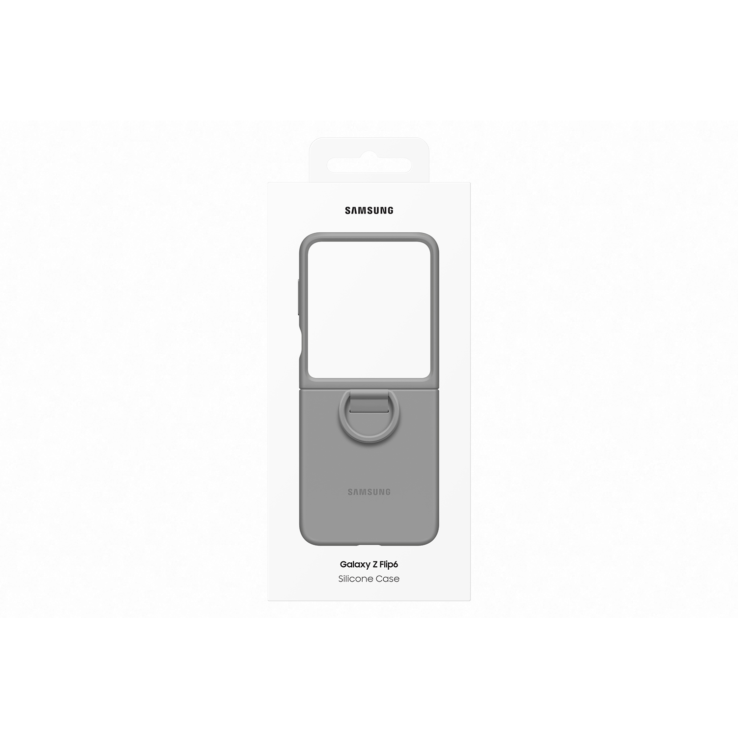 Funda de teléfono gris con un recorte para el teléfono.
