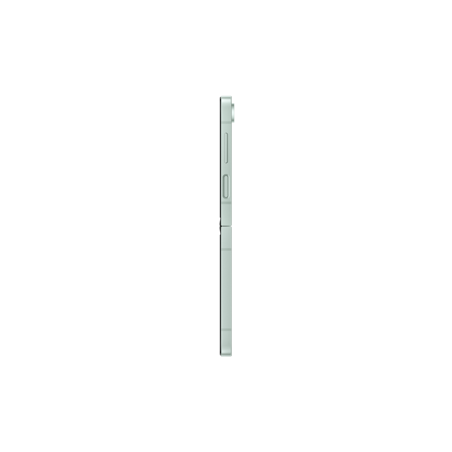 A smartphone on a black background. The phone is folded and seen from the side.