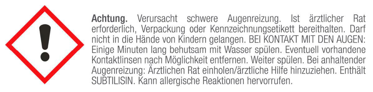 Warnschild mit Ausrufezeichen und Text. Sagt 'Verursacht schwere Augenreizung' und mehr.