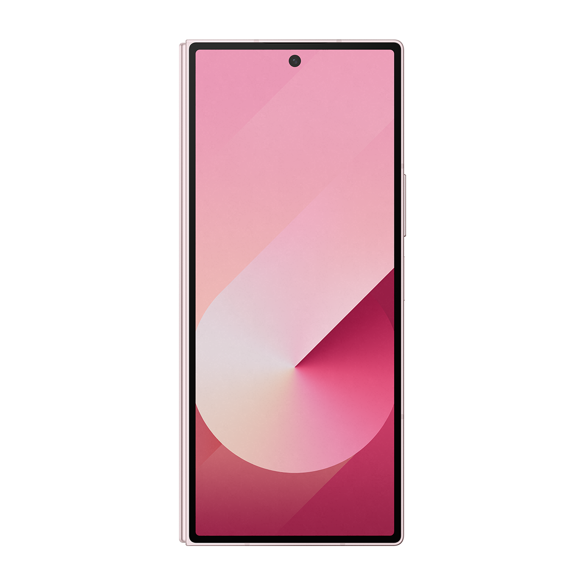 Pembe ve beyaz bir gradyan gösteren bir ekranı olan pembe bir akıllı telefon.