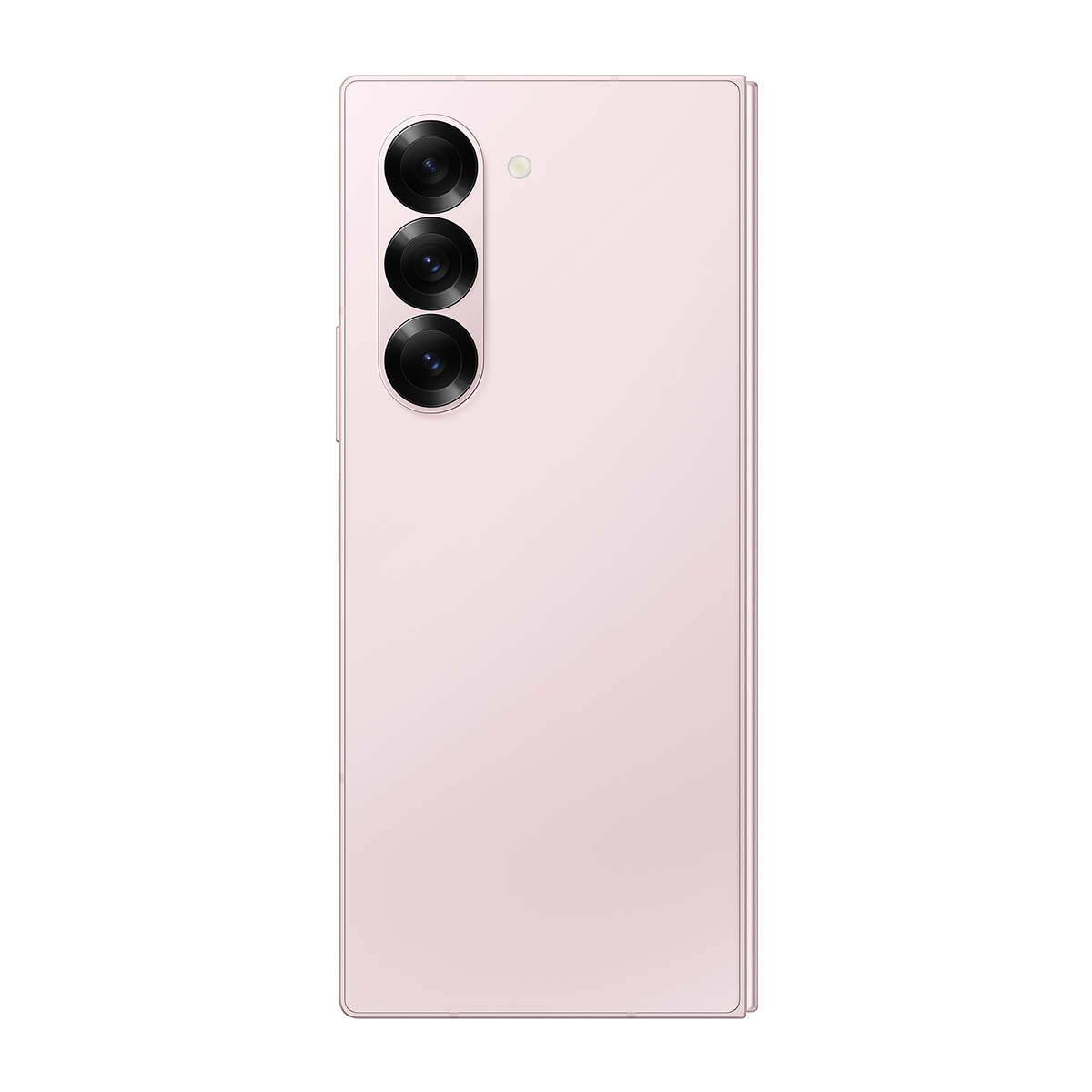 Pembe akıllı telefonun arkası, üç kamera lensi ve bir flaş ile.