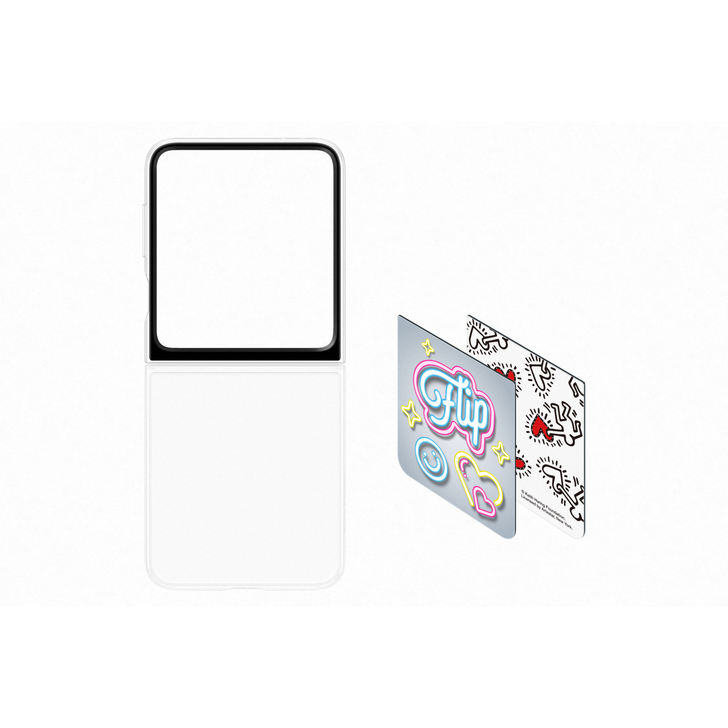 Téléphone pliable avec protecteur d'écran. Il a un design de dessin animé.
