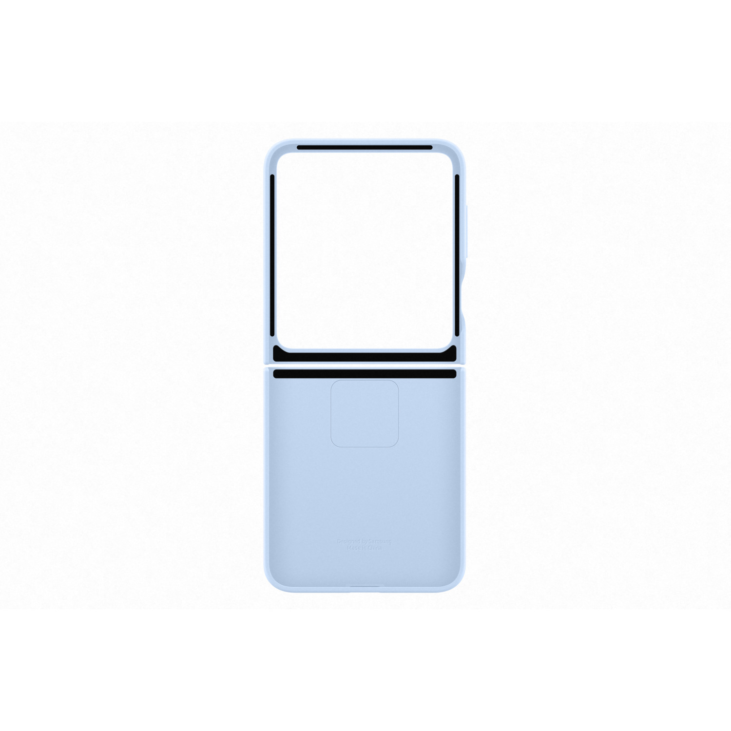 Opvouwbare blauwe telefoonhoes, open, interieur en scherm.