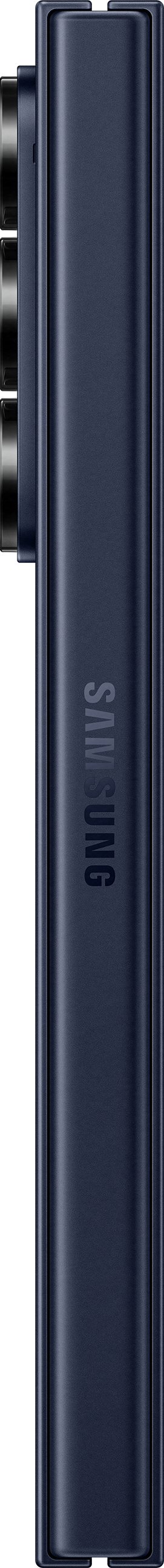 Telefono blu, vista laterale, con marchio Samsung visibile.