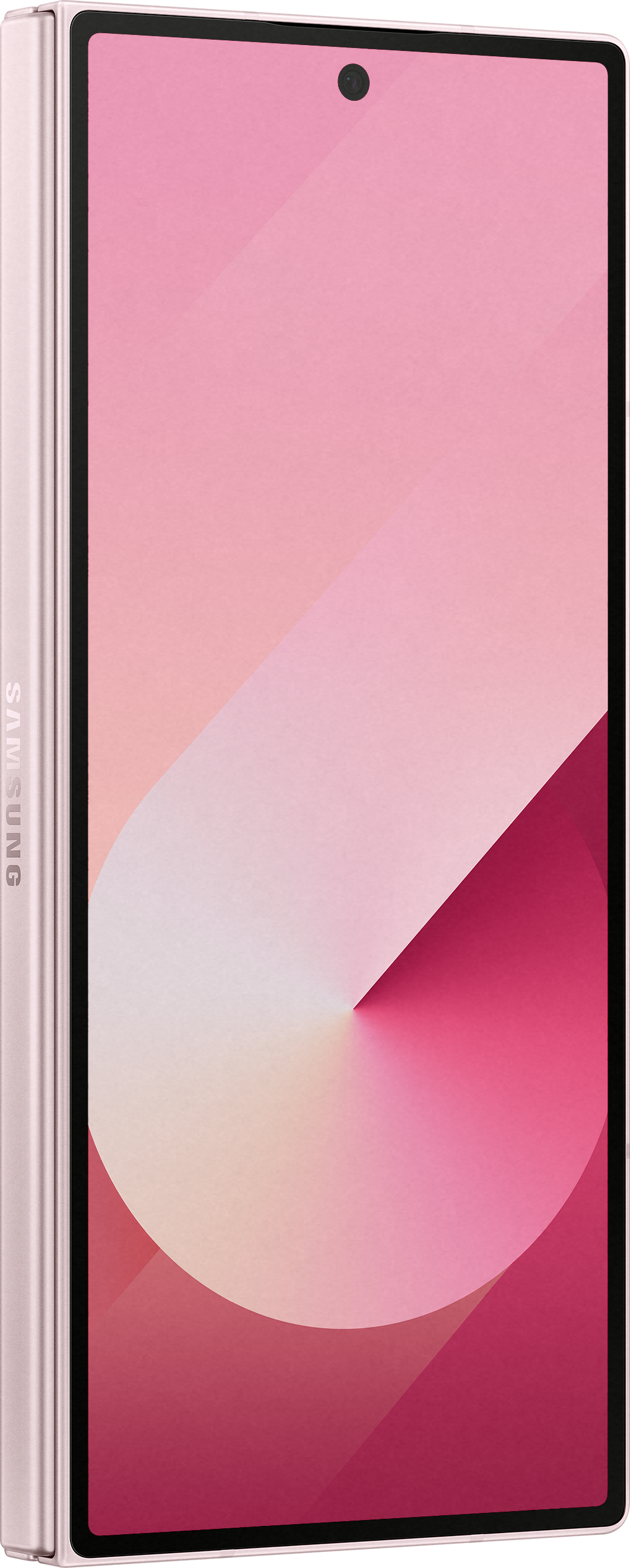 Faltbares rosa Telefon, teilweise geöffnet, Bildschirm zeigend.