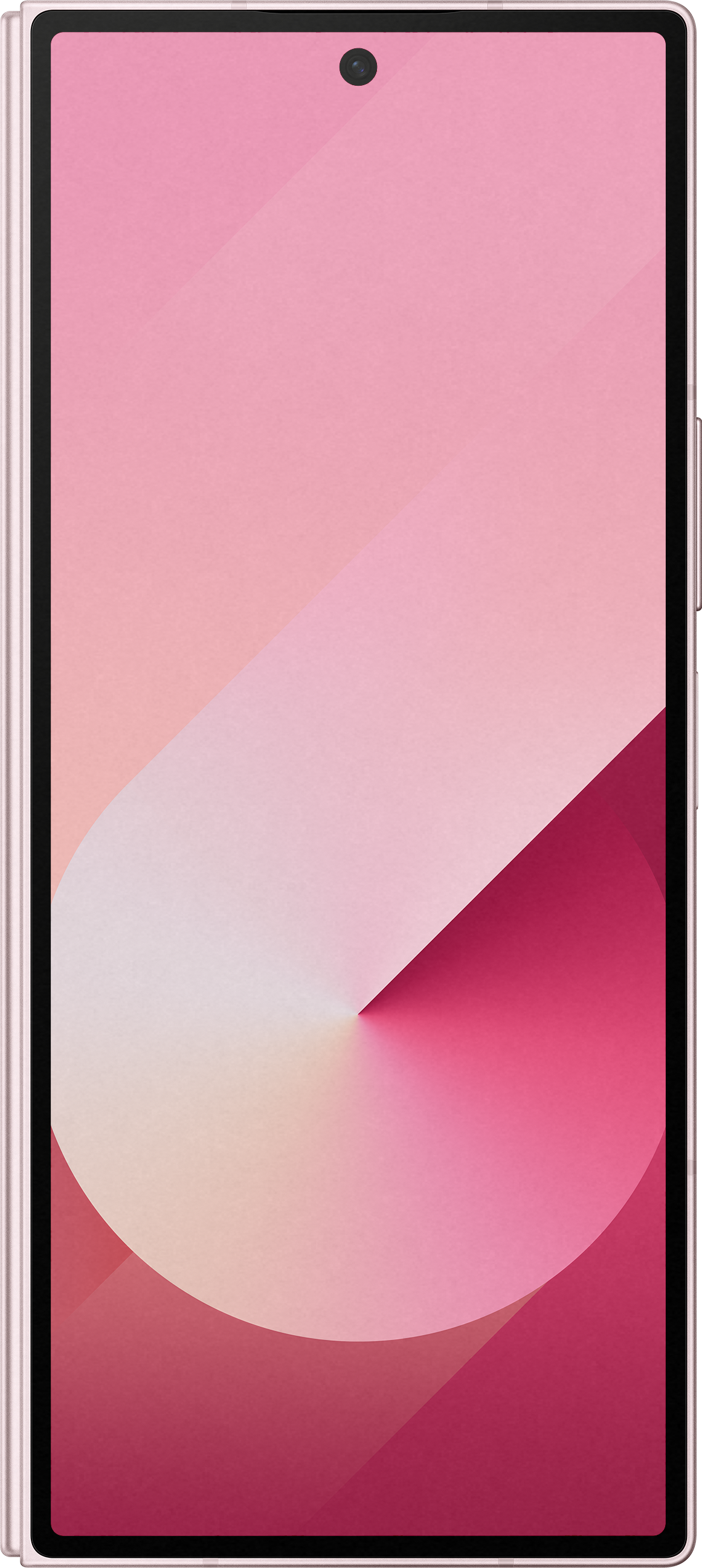 Ein vertikales rosa Telefon mit einem Farbverlauf-Bildschirm vor weißem Hintergrund.