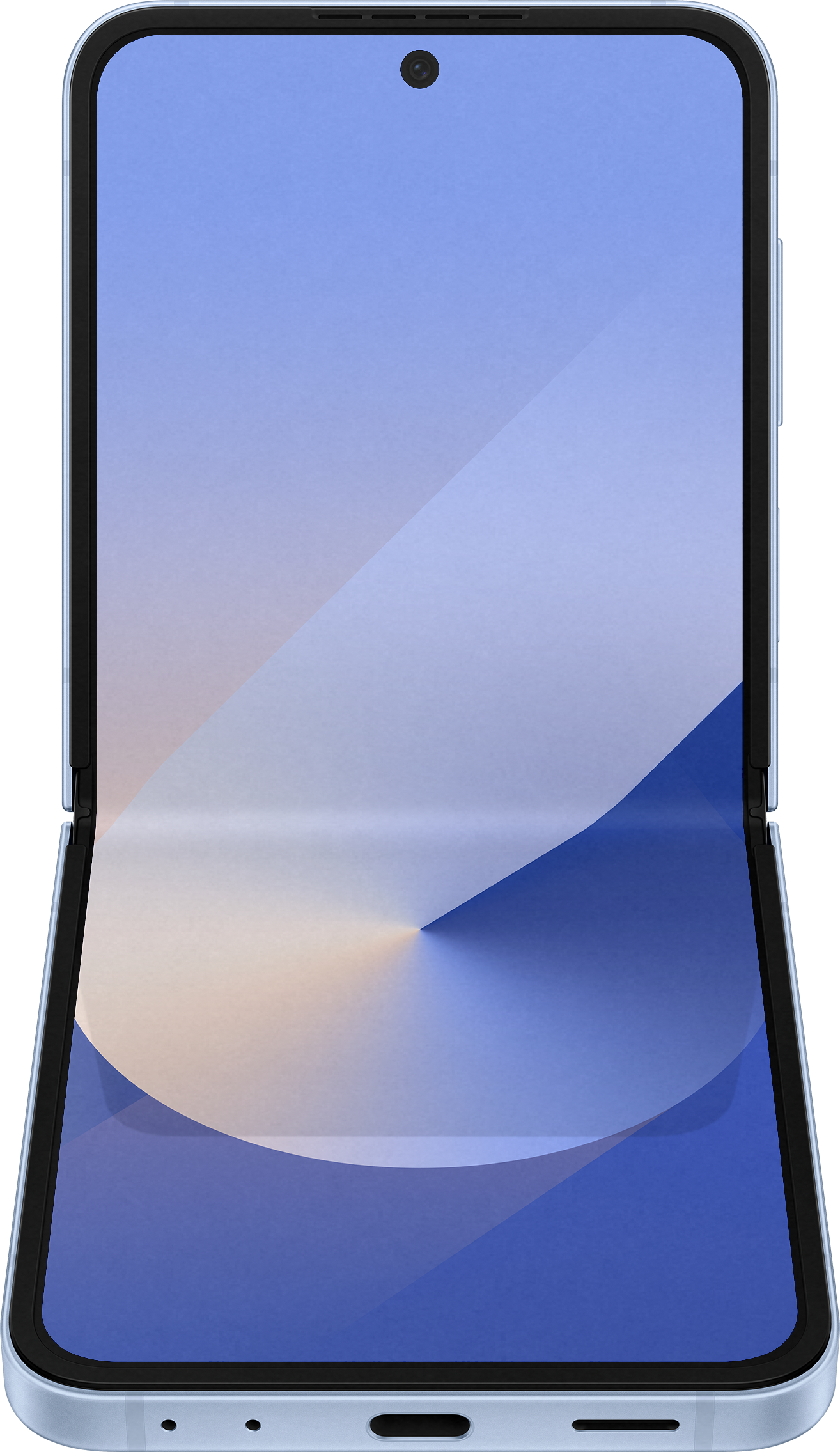 Faltbares Smartphone, geöffnet, zeigt einen blauen Farbverlauf-Bildschirm.