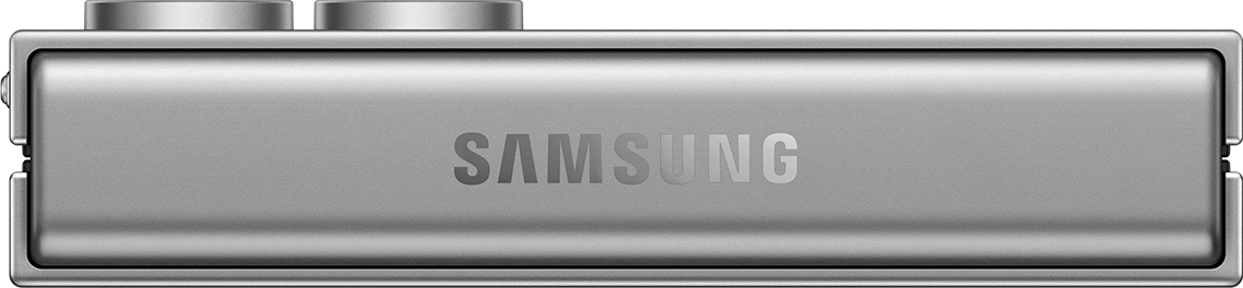 Appareil Samsung argenté avec le logo Samsung au centre.
