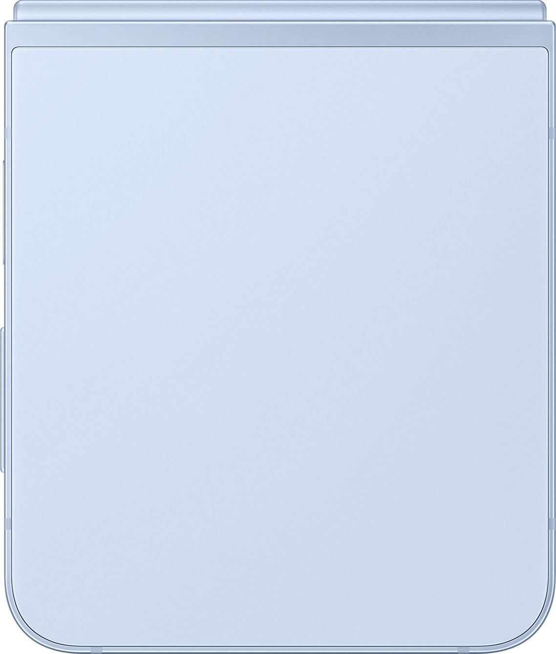 Ein gefaltetes hellblaues, faltbares Telefon. Der Bildschirm ist ohne Details sichtbar.