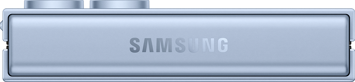 Ein hellblaues Telefon, das Samsung-Logo ist sichtbar.