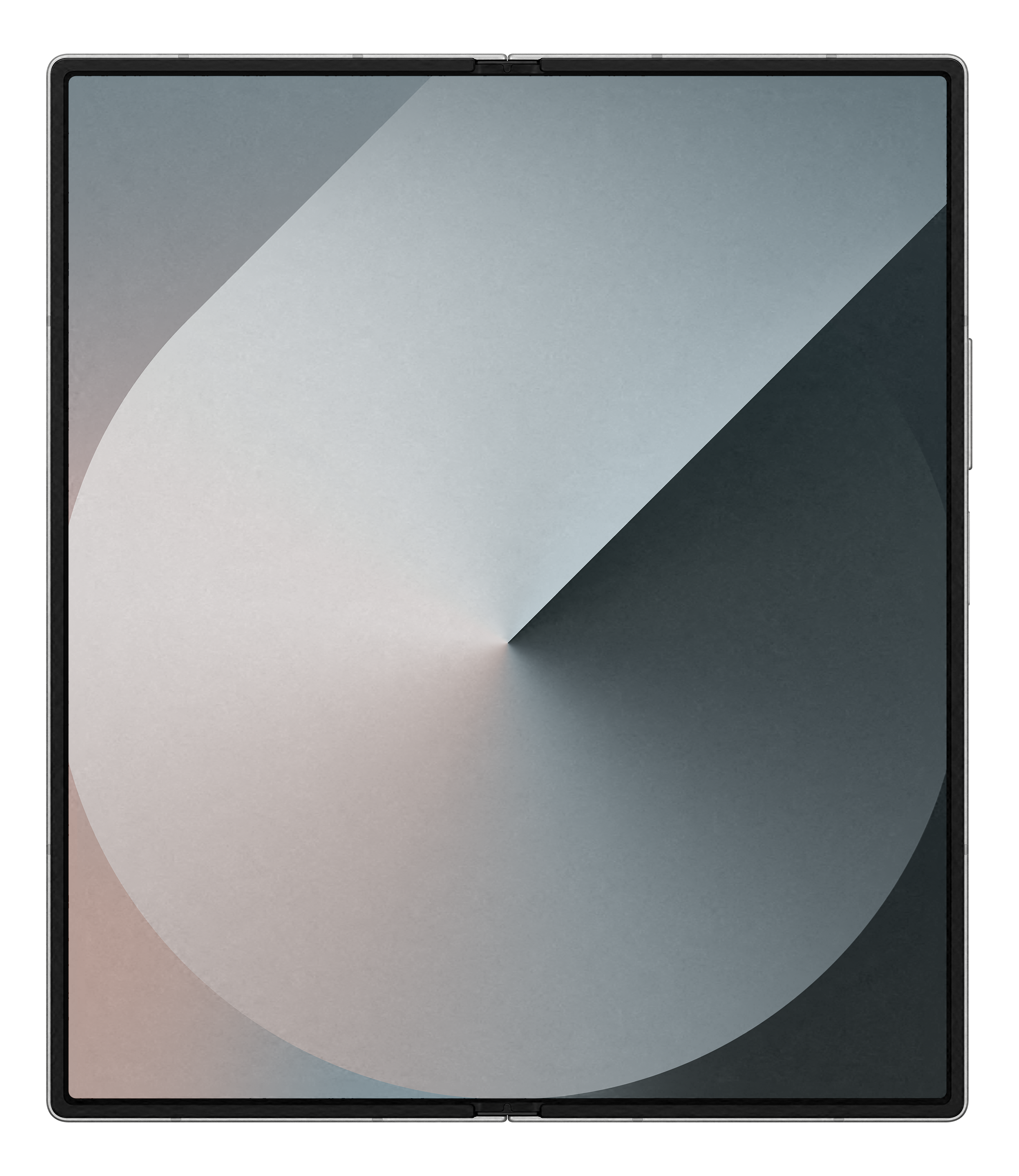 Schermo del telefono pieghevole con design sfumato e sfondo nero.
