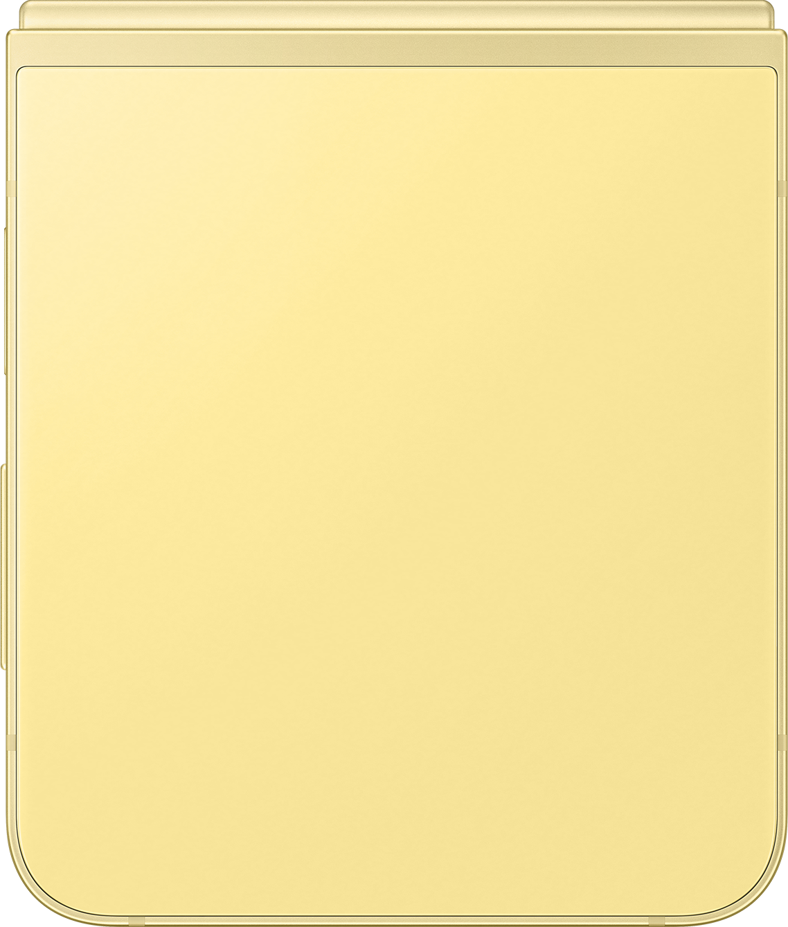 Un téléphone pliable doré fermé est affiché sur un fond noir, vue de dessus.