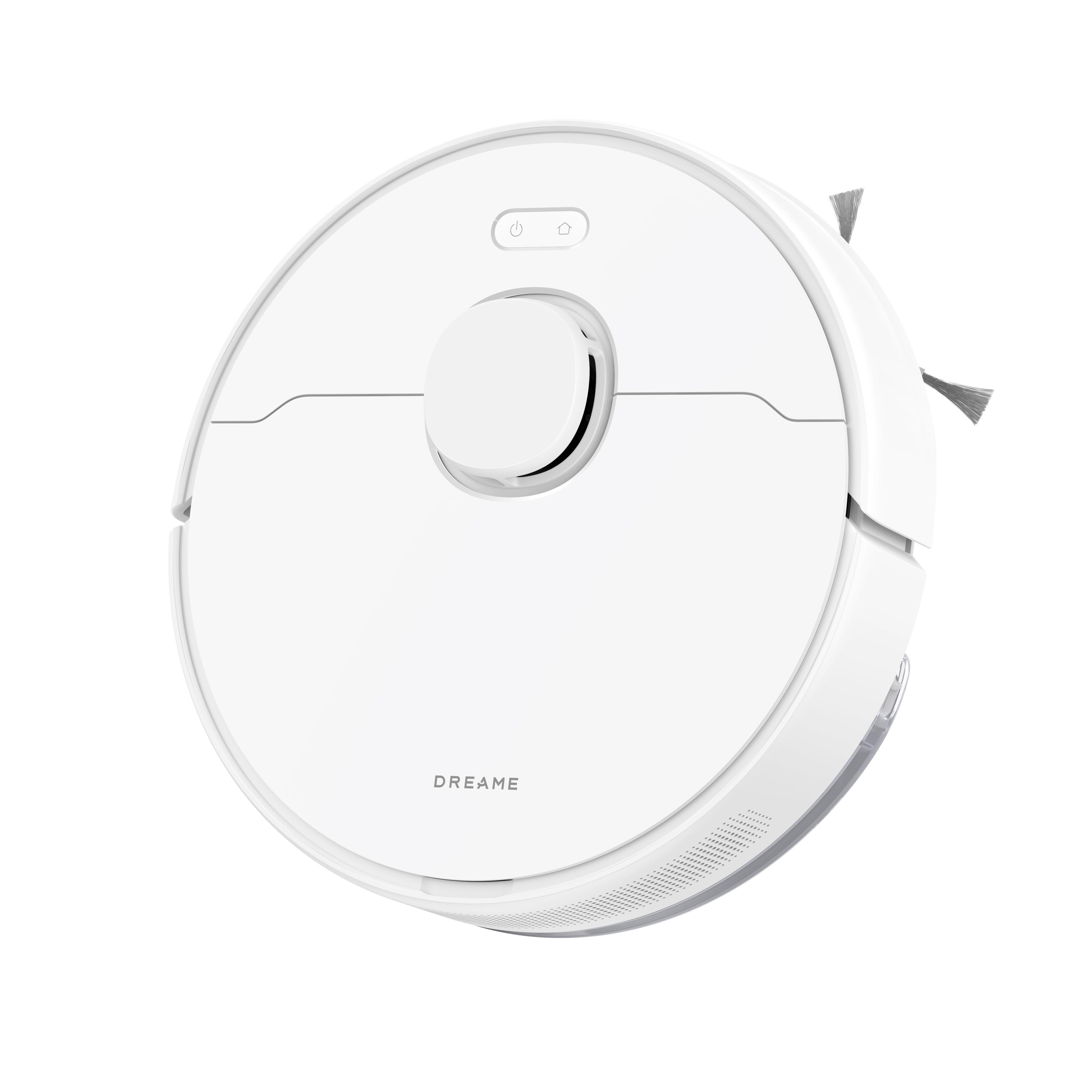 Ein weißer Roboter-Staubsauger mit rundem Design.