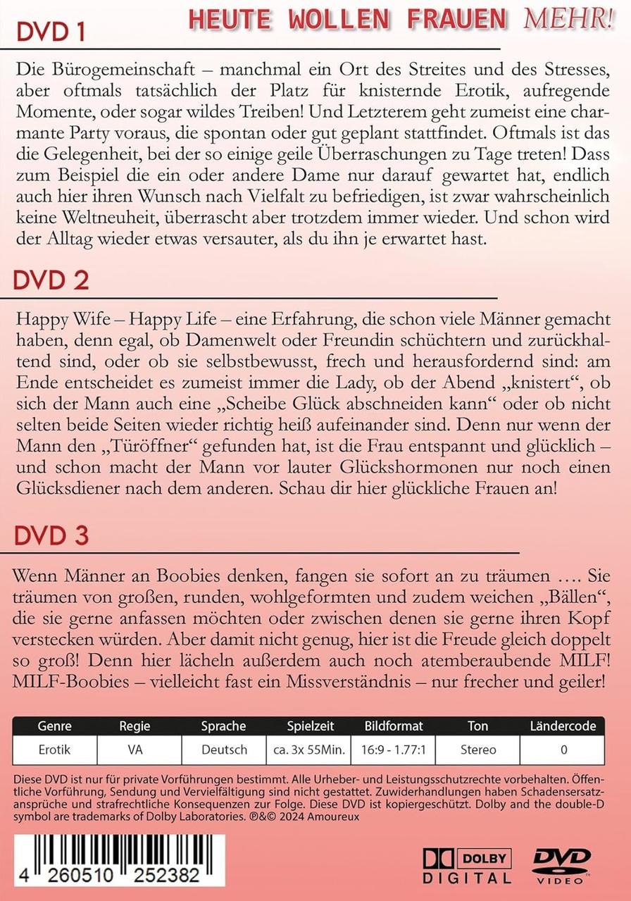 Eine DVD-Hülle mit deutschem Text, mit einem Frauengesicht und dem Text "HEUTE WOLLEN FRAUEN MEHR!"