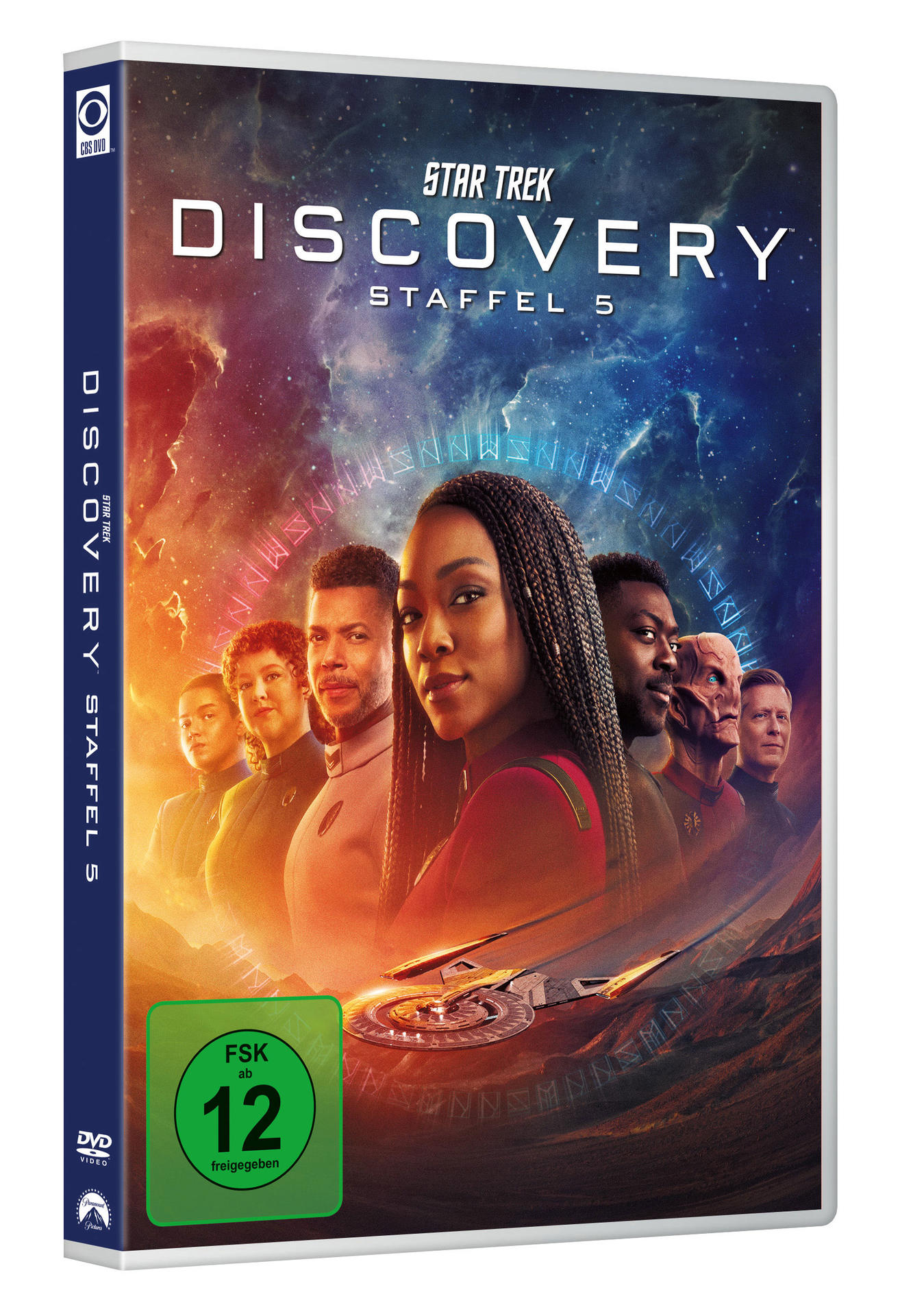 Star Trek Discovery DVD-Box mit Darstellern vor einer Weltraumszene.