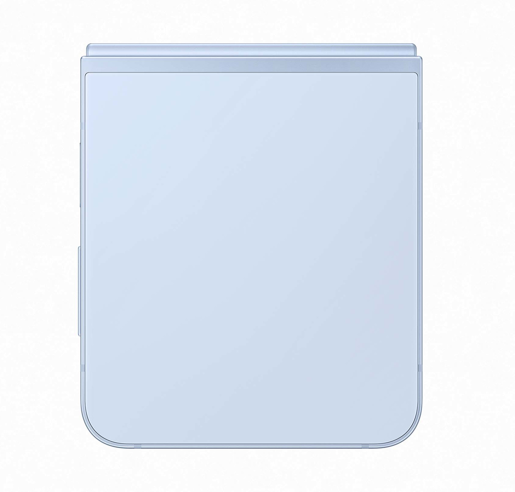 Jasnoniebieski składany telefon, zamknięty, na białym tle.