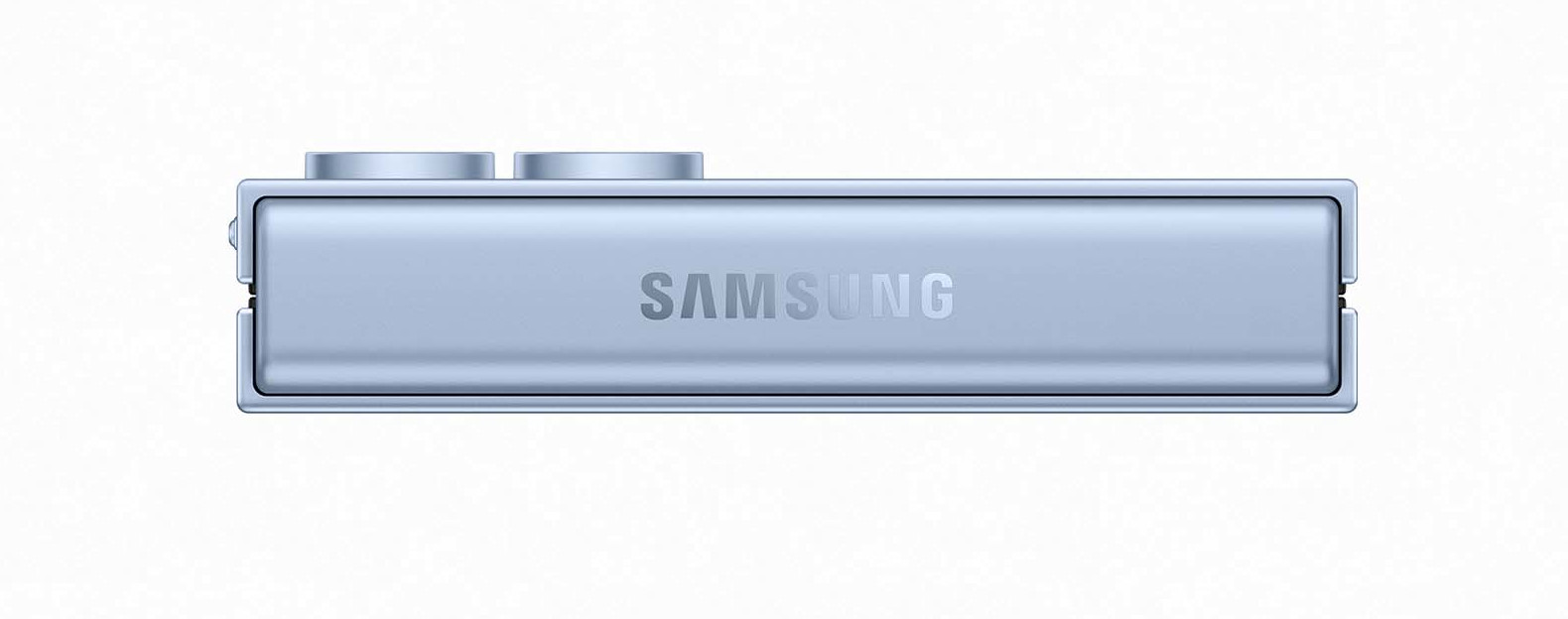 Jasnoniebieskie urządzenie Samsung, widok z góry. Widoczne słowo 'SAMSUNG'.