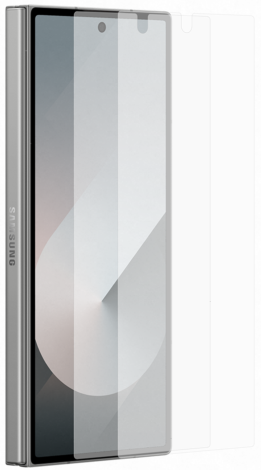 Złożony telefon z osłoną ekranu z przodu, widok z boku.