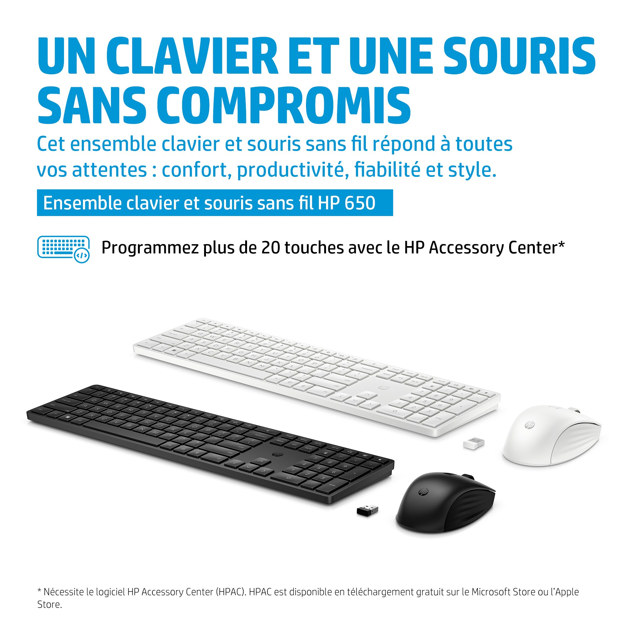 Two keyboards and a mouse are displayed with text: 'A keyboard and mouse without compromise'.