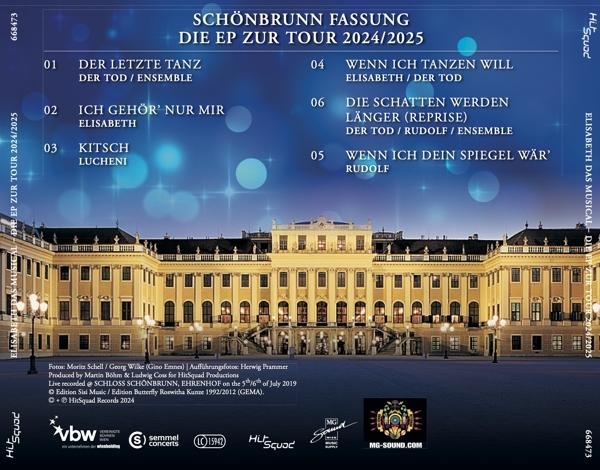 Die Rückseite einer CD mit deutschem Text, einschließlich Songtiteln und dem Namen des Musicals.
