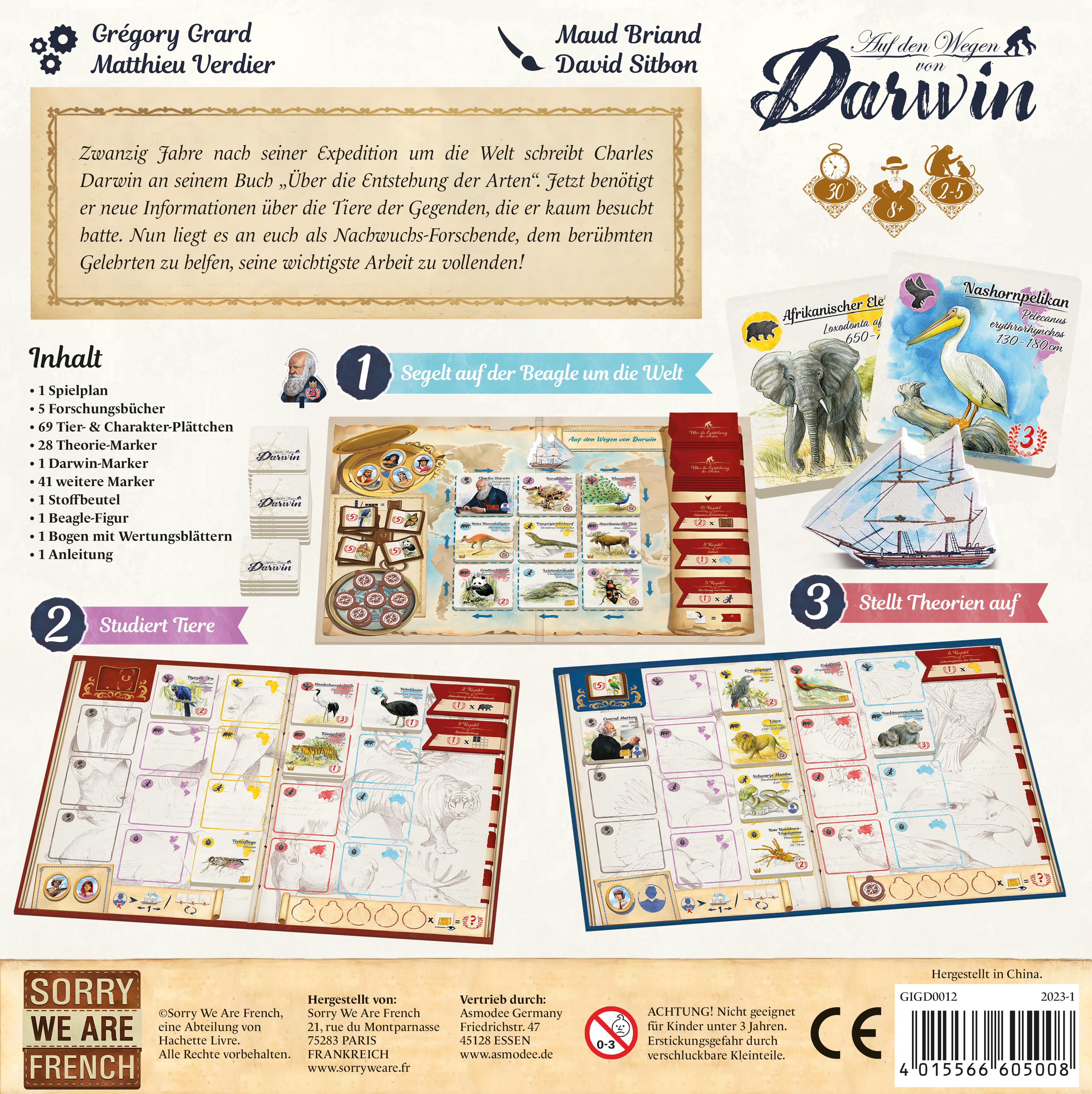 Brettspielbox mit Text und Bildern auf weißem Hintergrund.