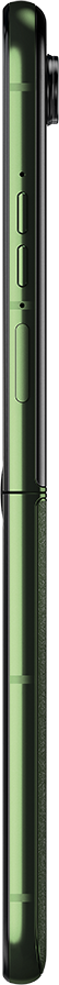 Hosszú, zöld eszköz gombokkal, valószínűleg egy vape toll, fekete háttér előtt.