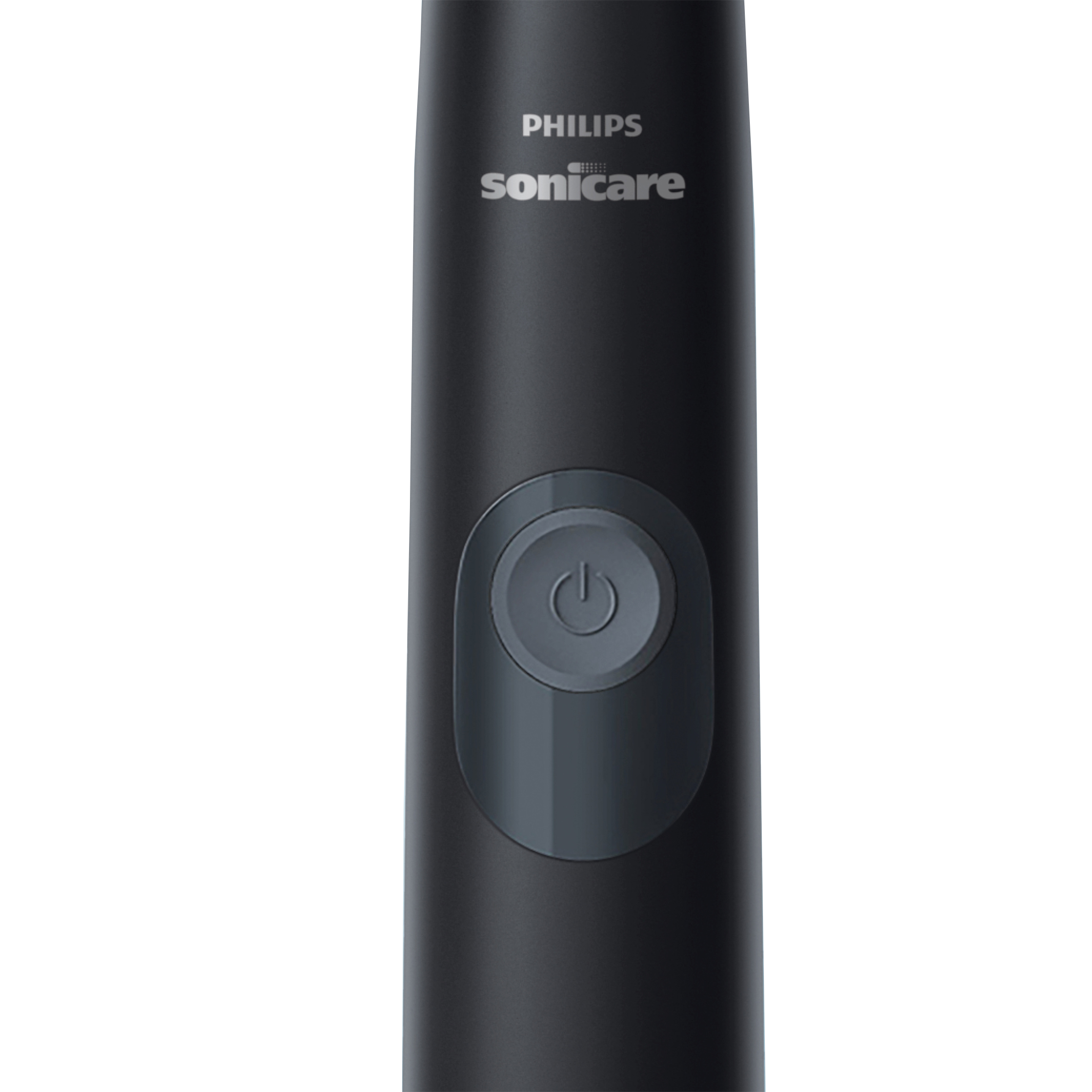 Czarny uchwyt szczoteczki do zębów Philips Sonicare z przyciskiem zasilania.