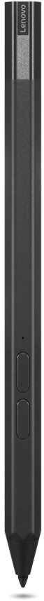 Un stylet Lenovo noir, avec deux boutons et une pointe, sur fond blanc.