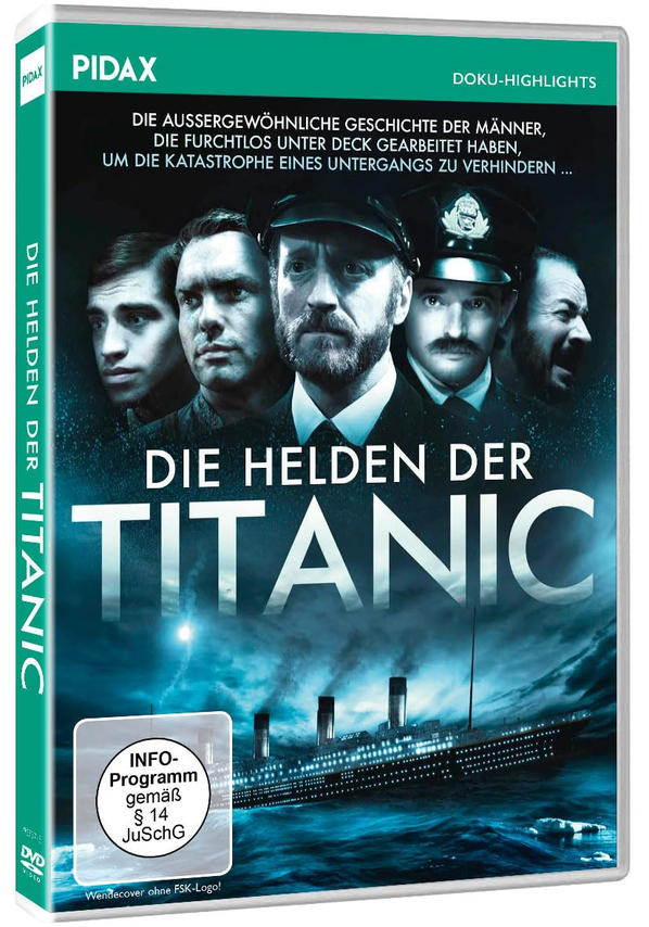 DVD-Hülle mit einem Filmplakat mit dem Titel 'Die Helden der Titanic' und einem Schiff auf See.