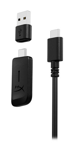 Czarny zestaw adapterów USB-C z kablem, na białym tle.