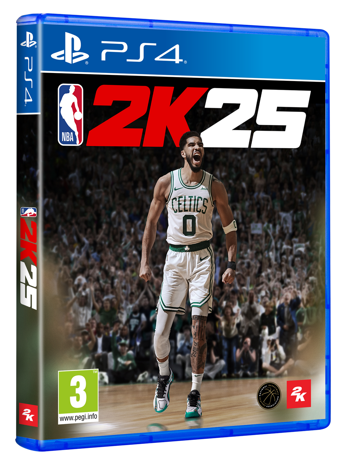 Caja del juego NBA 2K25. La portada muestra a un jugador de baloncesto con camiseta verde, con el logotipo del juego.