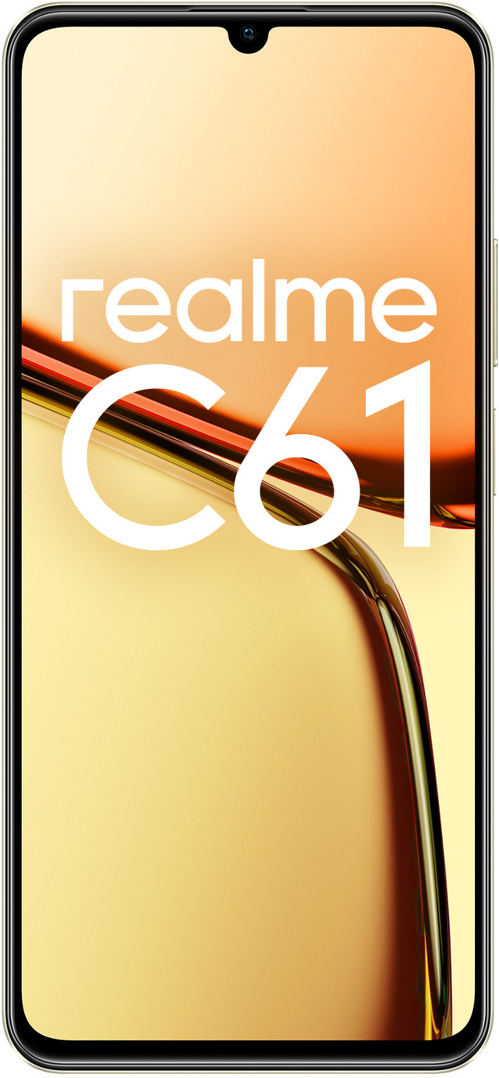 Smartfon z napisem 'realme C61' na ekranie.