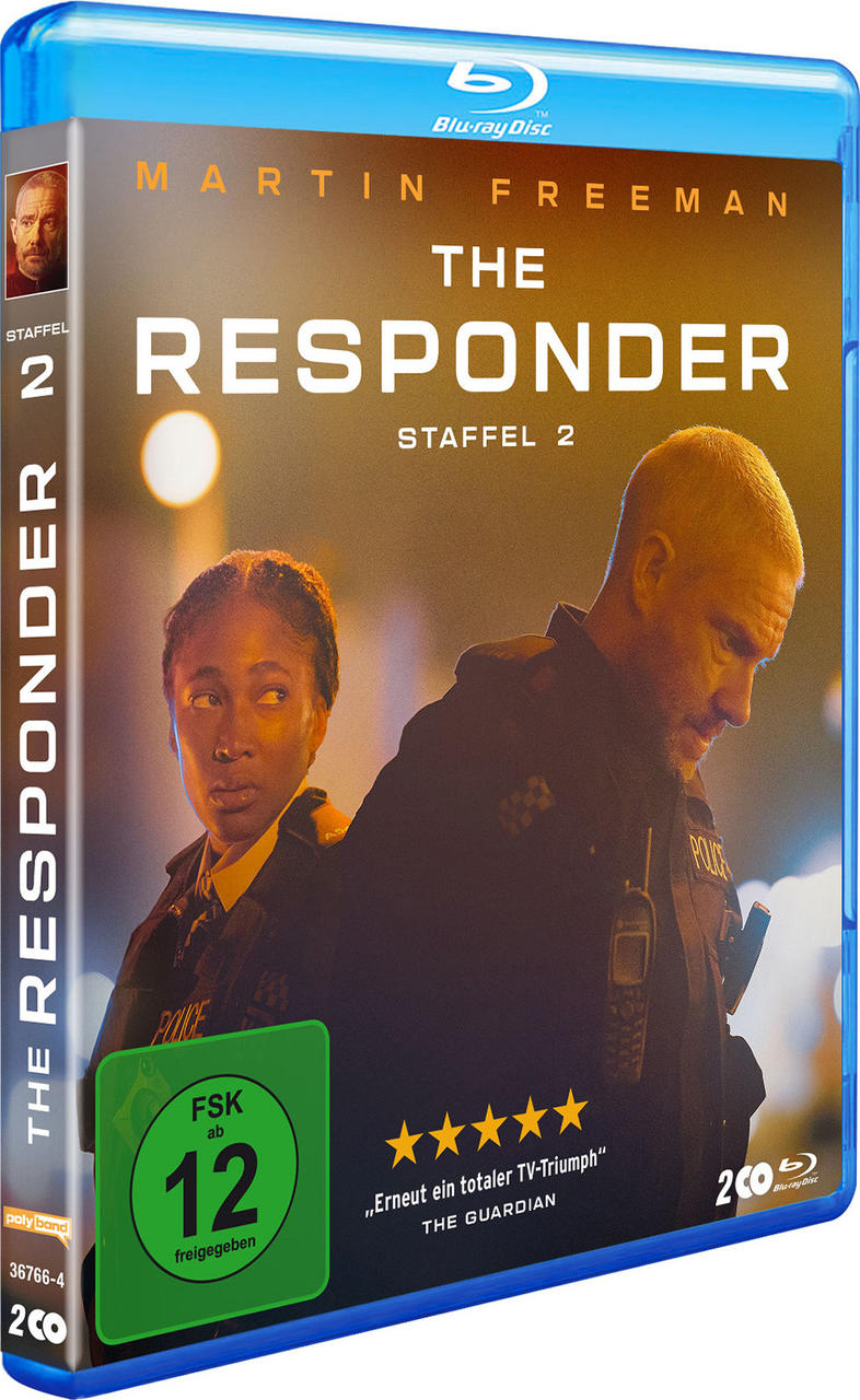 Blu-ray-Disc-Hülle für 'The Responder' Staffel 2, mit Martin Freeman und einer Frau auf dem Cover.