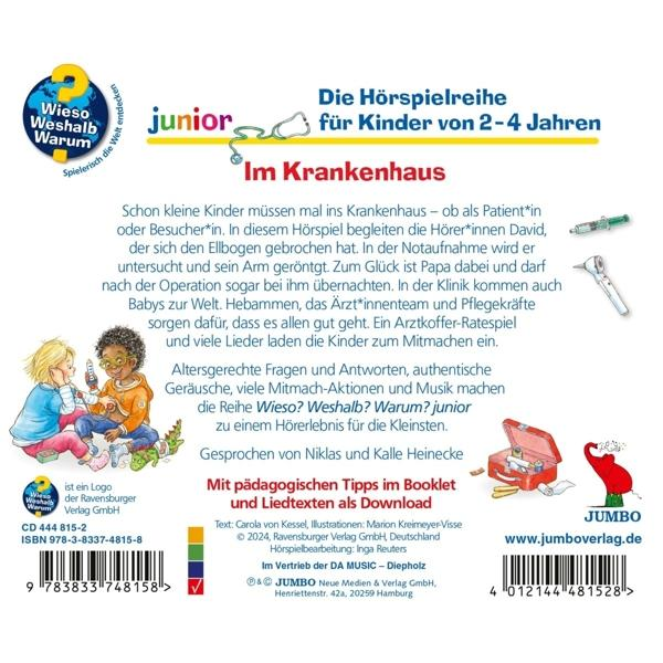 Buchcover für ein Kinder-Hörspiel. Illustration von Kindern und medizinischen Werkzeugen.