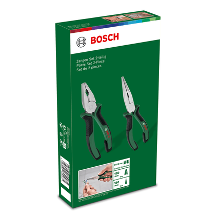 Zöld doboz fogókészlettel. Felül Bosch logó.