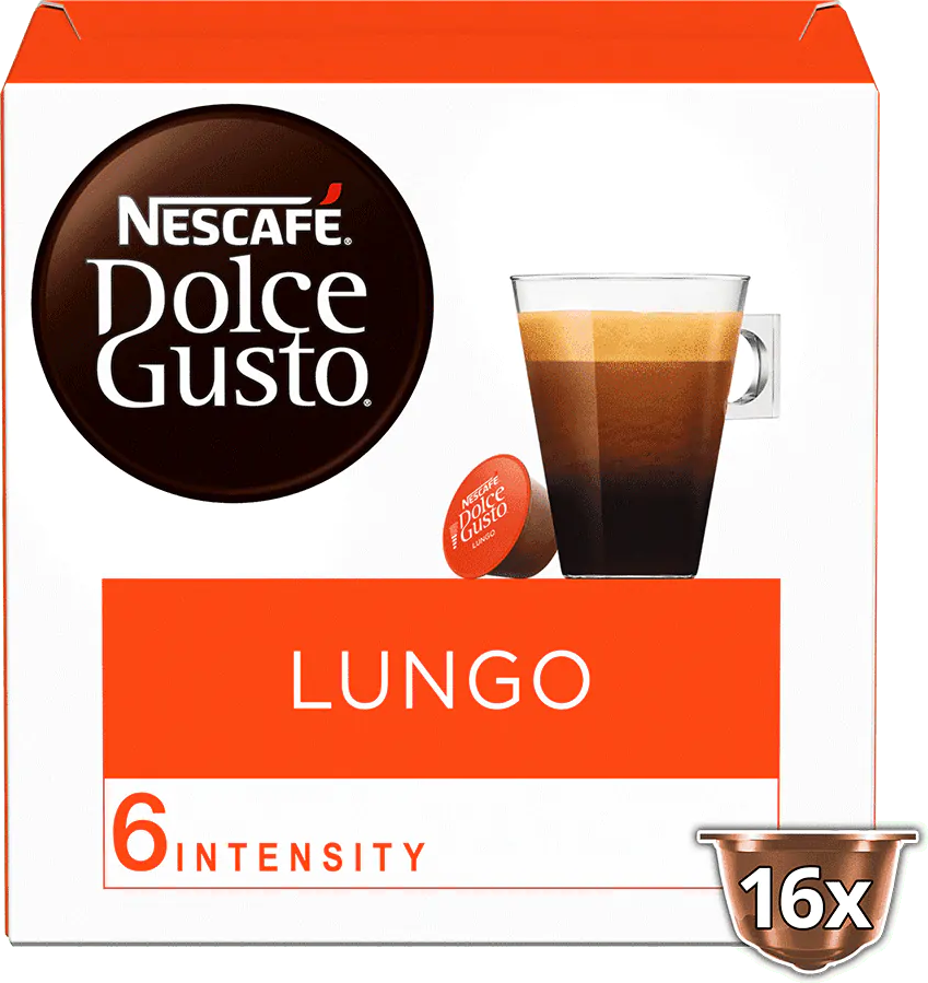 Une boîte de café et une tasse de café. La boîte est orange, la tasse est blanche.