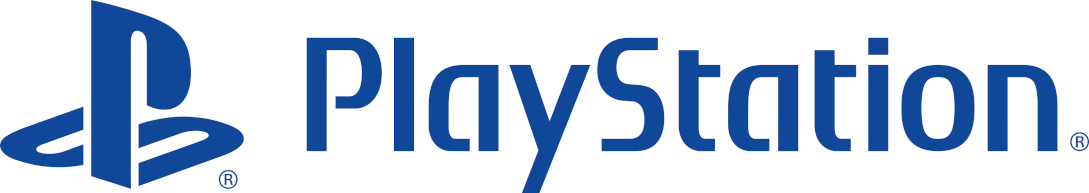 Logo Playstation jest pokazane w kolorze niebieskim na białym tle.