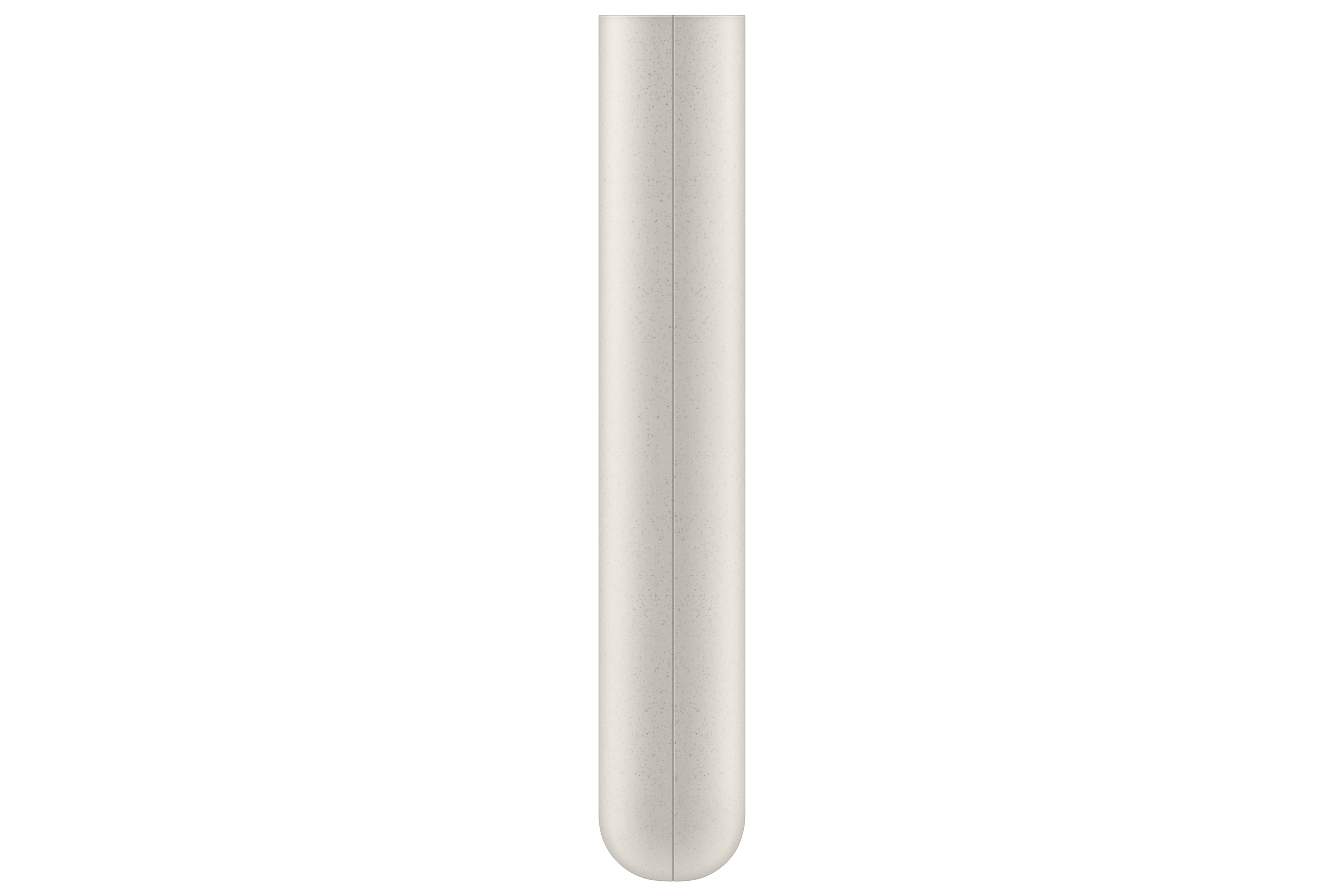 Objeto alto, cilíndrico, beige, fondo blanco.