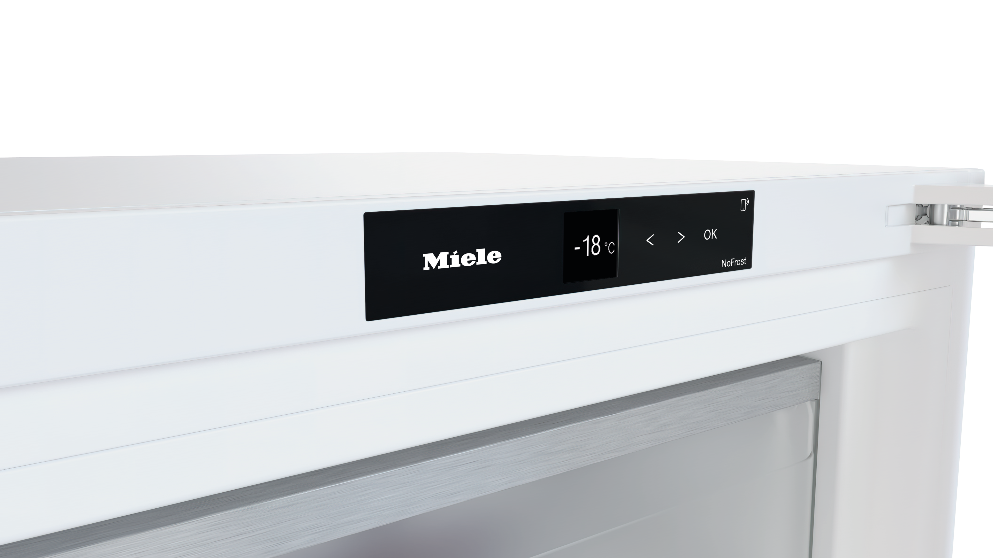 Miele-Kühlschrank mit digitalem Display, das -18°C anzeigt.