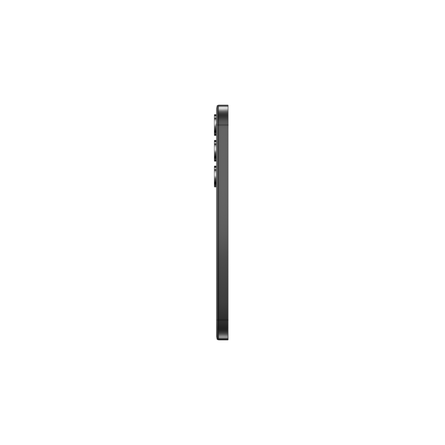 Side view of a dark gray smartphone against a black background.