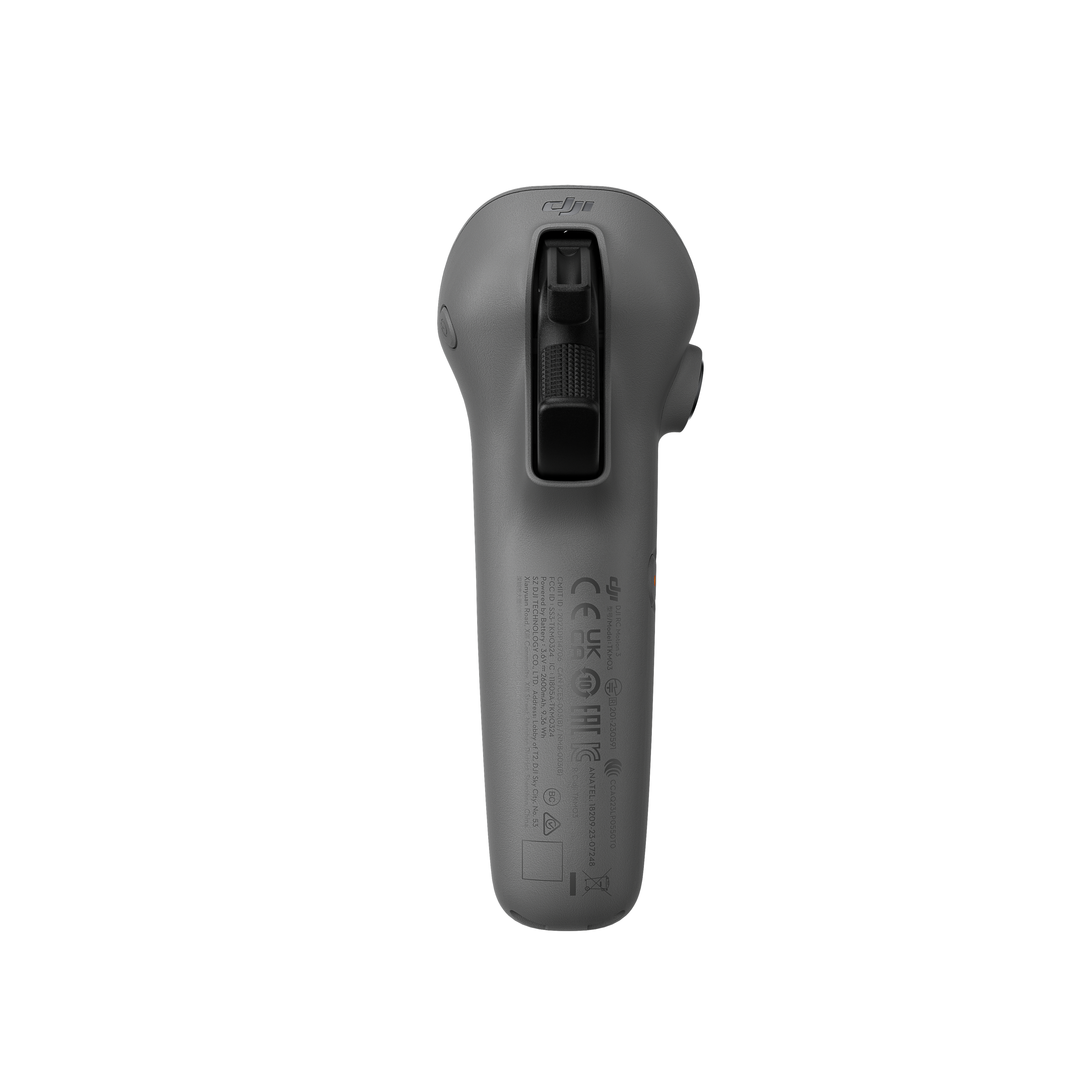 Grauer Drohnen-Controller mit schwarzem Steuerknüppel, nach oben gerichtet, vor weißem Hintergrund.