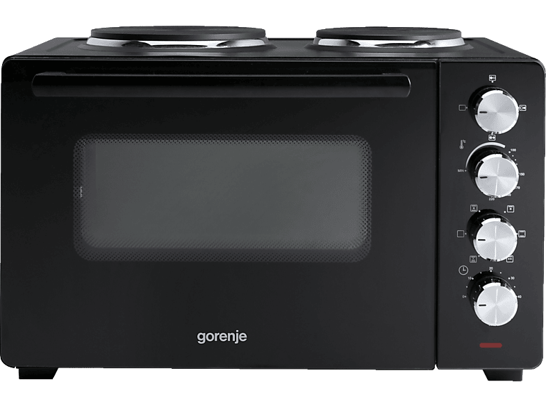 GORENJE OM30 GBX Mini Backofen mit 2 Kochplatten, 30 Liter, Drehspieß