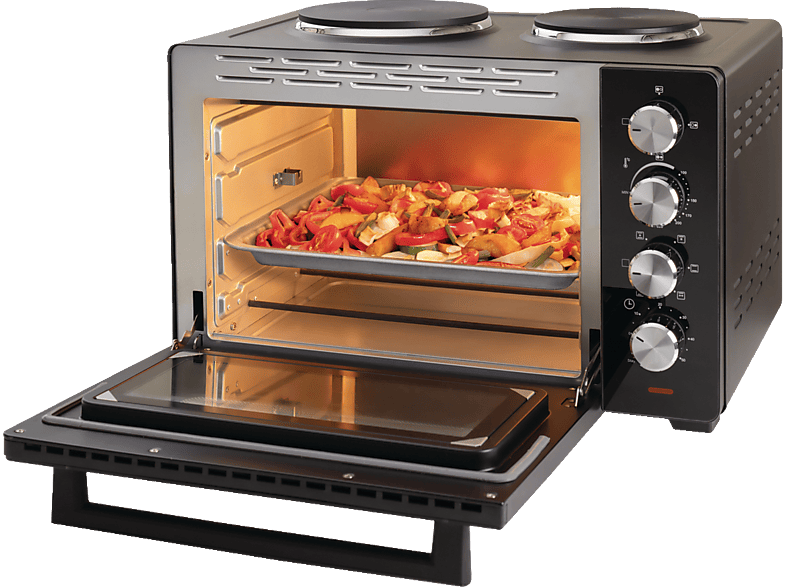 GORENJE OM30 GBX Mini Backofen mit 2 Kochplatten, 30 Liter, Drehspieß