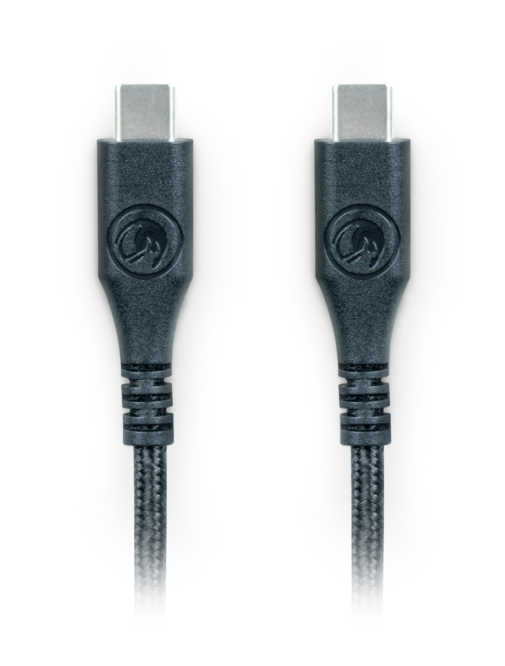 Zwei schwarze USB-C-Kabel nebeneinander platziert, weißer Hintergrund.