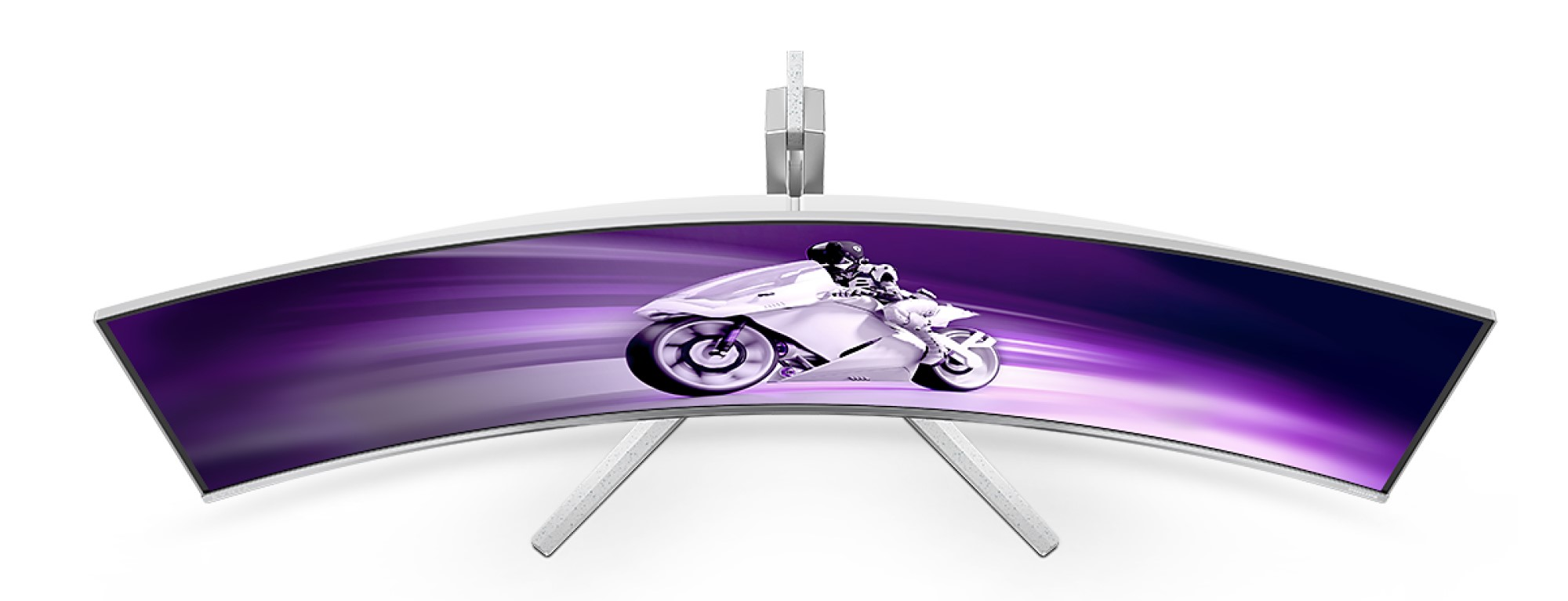 Gebogener Monitor mit einem Motorradbild auf dem Bildschirm.