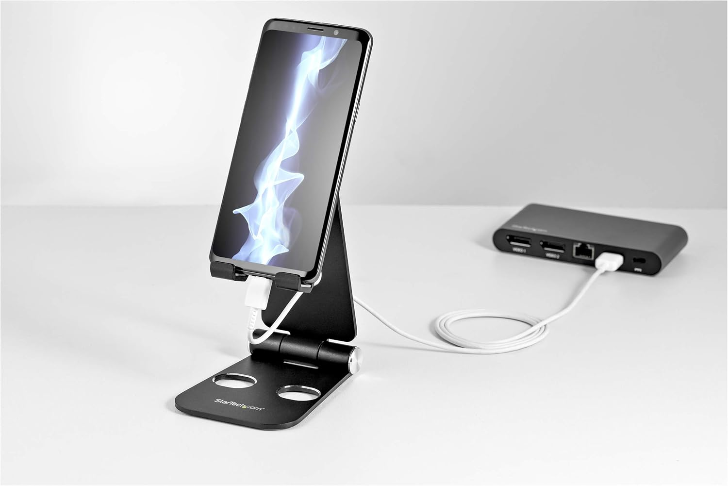 Soporte tablet - StarTech.com USPTLSTNDB, Universal, Multiángulo, Aluminio, Negro