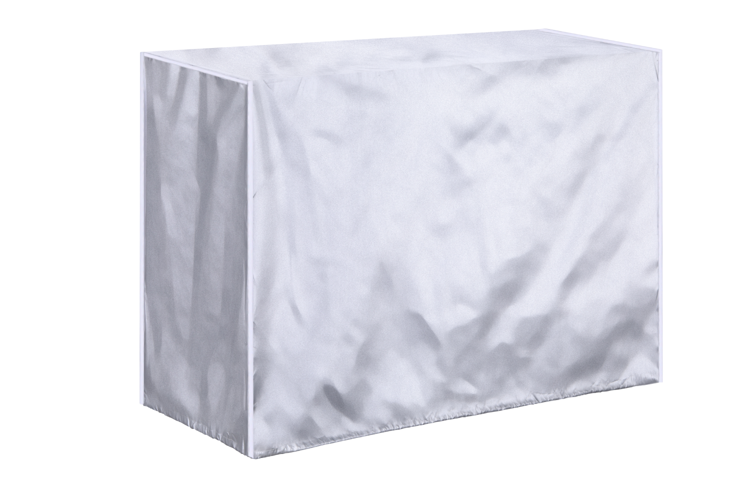 Una cubierta rectangular blanca sobre un fondo blanco. Cubre un objeto.